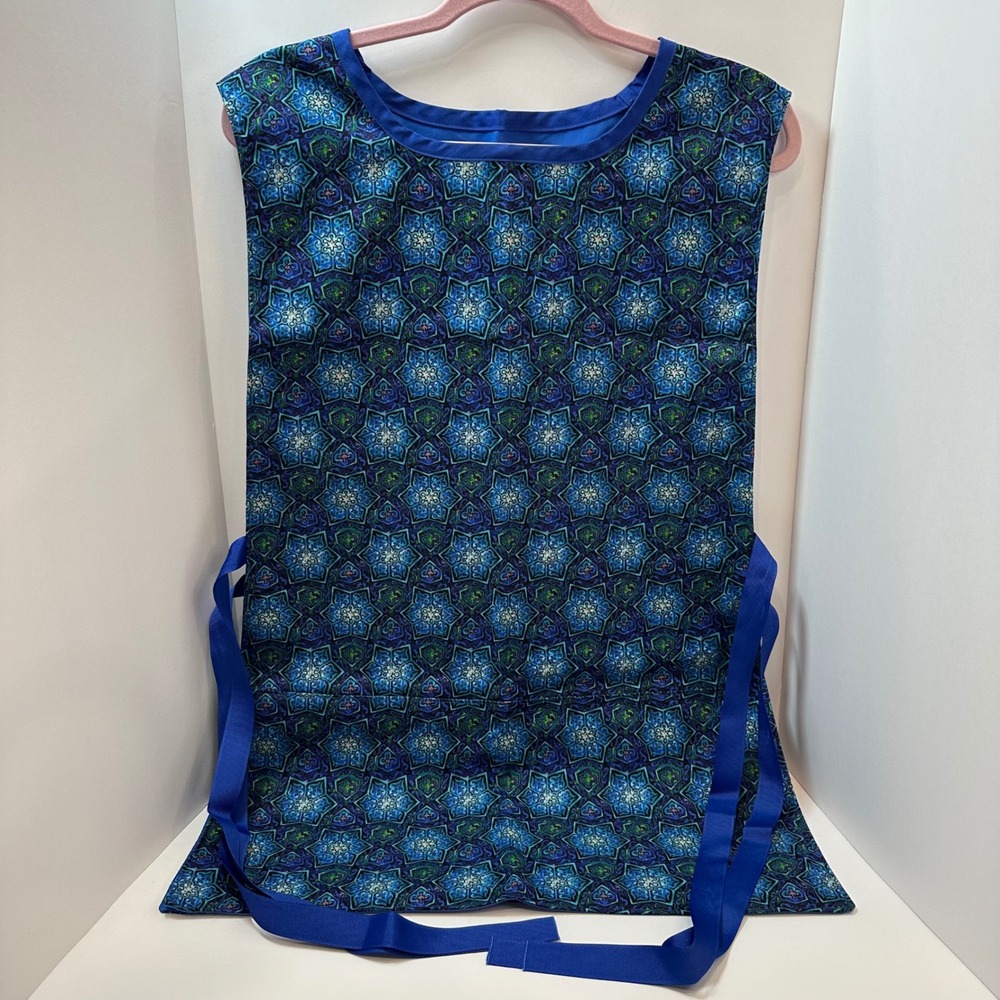 Handmade Blue Kaleidoscope Star Cobbler Apron Double‎ Sided Pocket Tabard Smock